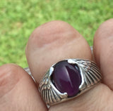 Large Eagle Wing Ring .925 Sterling Silver with Genuine Amethyst Gemstone Made in the USA