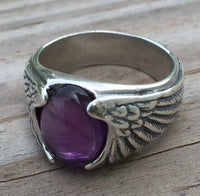 Large Eagle Wing Ring .925 Sterling Silver with Genuine Amethyst Gemstone Made in the USA