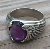 Large Eagle Wing Ring .925 Sterling Silver with Genuine Amethyst Gemstone Made in the USA