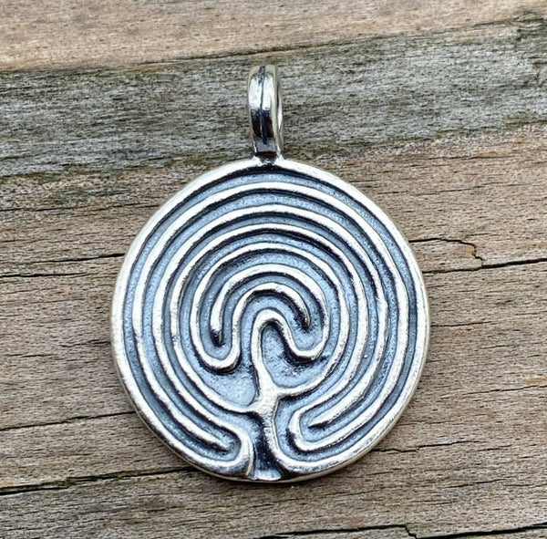 solid .925 Sterling Silver Labyrinth Pendant