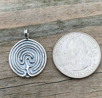 Labyrinth Pendant Solid .925 Sterling Silver Goddess Pathway Jewelry Made in USA