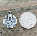 Labyrinth Pendant Solid .925 Sterling Silver Goddess Pathway Jewelry Made in USA