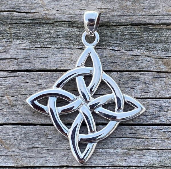 Witches Knot Pendant .925 Sterling Silver - Celtic knot Quaternary Knot pendant