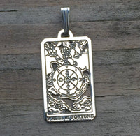 Wheel of Fortune Tarot Card Pendant solid .925 Sterling Silver Made in the USA