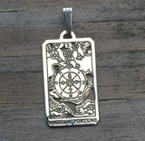 Wheel of Fortune Tarot Card Pendant solid .925 Sterling Silver Made in the USA