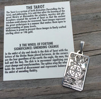 Wheel of Fortune Tarot Card Pendant solid .925 Sterling Silver Made in the USA