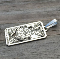 Wheel of Fortune Tarot Card Pendant solid .925 Sterling Silver Made in the USA