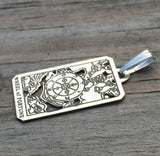 Wheel of Fortune Tarot Card Pendant solid .925 Sterling Silver Made in the USA