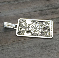 Wheel of Fortune Tarot Card Pendant solid .925 Sterling Silver Made in the USA