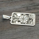Wheel of Fortune Tarot Card Pendant solid .925 Sterling Silver Made in the USA