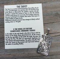 Wheel of Fortune Tarot Card Pendant solid .925 Sterling Silver Made in the USA