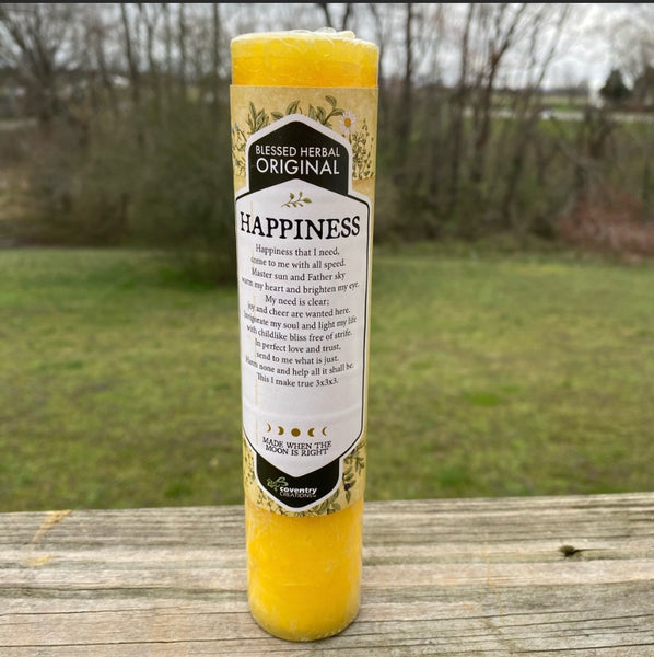 Happiness joy blessed herbal Pillar Candle Coventry Creations Happiness USA