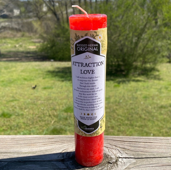 Attraction candle red blessed herbal magick Pillar Coventry Creations Heart USA