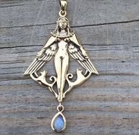 FREYA NORSE Love Goddess Pendant in Bronze - Viking QUEEN Amulet with Rainbow Moonstone