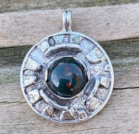 Sacred MYSTERIES of STONEHENGE Pendant .925 Sterling Silver with Natural Bloodstone Heliotrope USA
