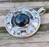 Sacred MYSTERIES of STONEHENGE Pendant .925 Sterling Silver with Natural Bloodstone Heliotrope USA