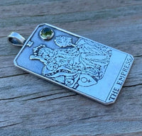 Empress Tarot Card Pendant .925 Sterling Silver Natural Peridot Gem Venus Love USA Libra Taurus