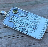 Empress Tarot Card Pendant .925 Sterling Silver Natural Peridot