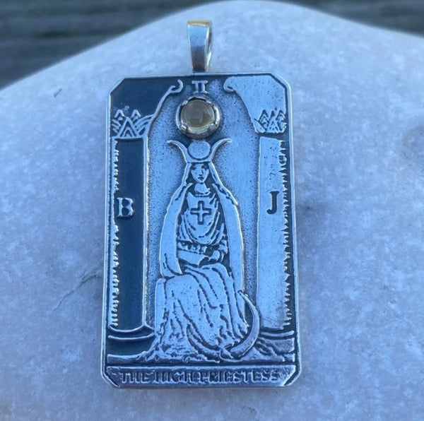 The High Priestess Tarot Card Pendant with Natural Genuine Citrine gemstone
