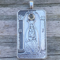The High Priestess Tarot Card Pendant with Natural Genuine Citrine gemstone