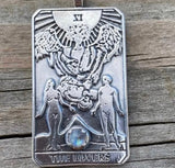 Lovers Tarot Card Pendant .925 Sterling Silver w/ Genuine Rainbow Moonstone gemstone USA