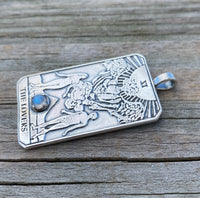 Lovers Tarot Card Pendant .925 Sterling Silver w/ Genuine Rainbow Moonstone gemstone USA