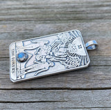 Lovers Tarot Card Pendant .925 Sterling Silver w/ Genuine Rainbow Moonstone gemstone USA