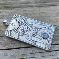 Lovers Tarot Card Pendant .925 Sterling Silver w/ Genuine Rainbow Moonstone gemstone USA
