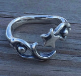 Moon Dancer Night Goddess Ring .925 Sterling Silver Adjustable Moon and Star Ring USA