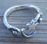 Moon Dancer Night Goddess Ring .925 Sterling Silver Adjustable Moon and Star Ring USA