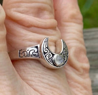 .925 Sterling Silver Horned Moon Ring