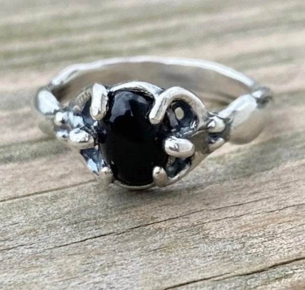 Earth Dreamer Isis Egyptian Moon Goddess Ring .925 Sterling Silver w/ Genuine Black Onyx
