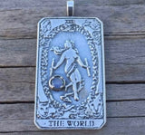 World Tarot Card Pendant .925 Sterling Silver w/ Genuine Opal Triplet gemstone
