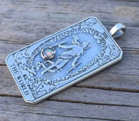 World Tarot Card Pendant .925 Sterling Silver w/ Genuine Opal Triplet gemstone