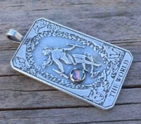 World Tarot Card Pendant .925 Sterling Silver w/ Genuine Opal Triplet gemstone
