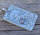 World Tarot Card Pendant .925 Sterling Silver w/ Genuine Opal Triplet gemstone