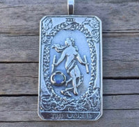 World Tarot Card Pendant .925 Sterling Silver w/ Genuine Opal Triplet gemstone Made in USA