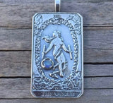 World Tarot Card Pendant .925 Sterling Silver w/ Genuine Opal Triplet gemstone Made in USA