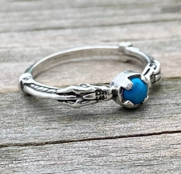 Celtic Medieval Dragon Ring .925 Sterling Silver with Genuine Turquoise gemstone USA
