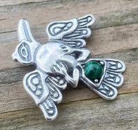 Tribal Raven Pendant .925 Sterling Silver w/ Natural Malachite Northwest Crow USA