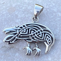 Celtic Raven Pendant .925 Sterling Silver Crow jewelry 