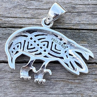 Celtic Raven Pendant .925 Sterling Silver Crow jewelry 