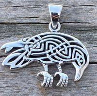 Celtic Raven Pendant .925 Sterling Silver Crow jewelry 