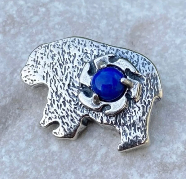 Bear Pendant Sun Symbol .925 Sterling Silver w/ Genuine Lapis Lazuli gemstone