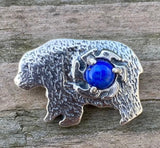 Bear Pendant Sun Symbol .925 Sterling Silver w/ Genuine Lapis Lazuli gemstone