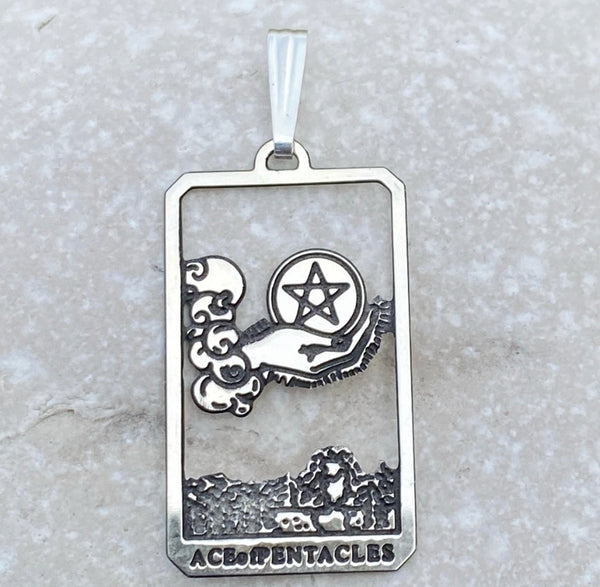 Ace of Pentacle Tarot Card Pendant Sterling Silver Made in USA