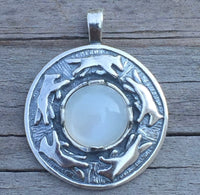 Wolf Dance Pendant .925 Sterling Silver w/ genuine 10mm Moonstone gem Made in USA