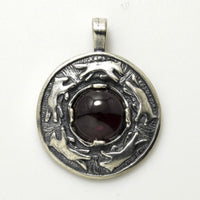 Wolf Dance Pendant .925 Sterling Silver w/ genuine 10mm Garnet gem Made in USA
