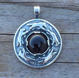 Wolf Dance Pendant .925 Sterling Silver w/ genuine 10mm Garnet gem Made in USA