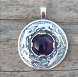 Wolf Dance Pendant .925 Sterling Silver w/ genuine 10mm Amethyst gem Made in USA